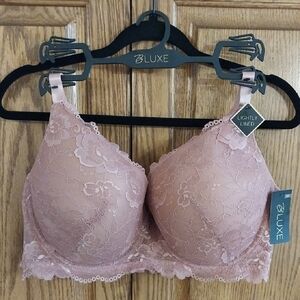 B.Luxe NWT Women's Lightly Lined Underwire Lace Bra Sz 42D Pink Adjustable Strap
